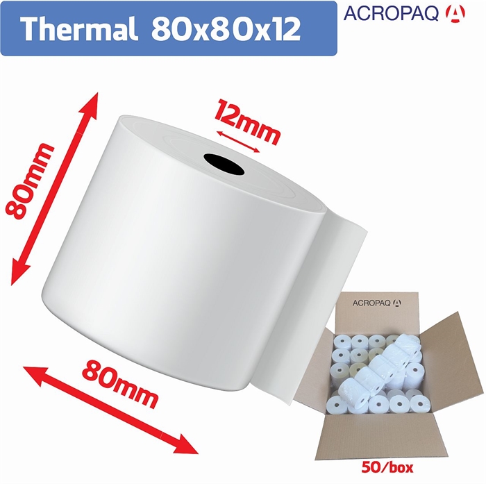 Afbeelding van 50 Rollen 80x80x12 75m Thermisch BPA-Vrij Voor kastickets Wit