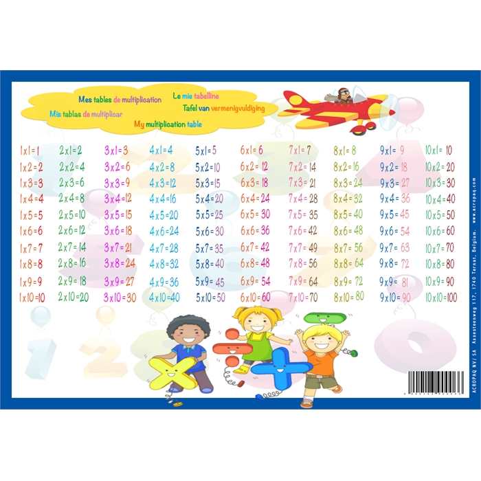 Afbeelding van ACROPAQ A4 Tafels van vermenigvuldiging uitwisbaar voor kinderen