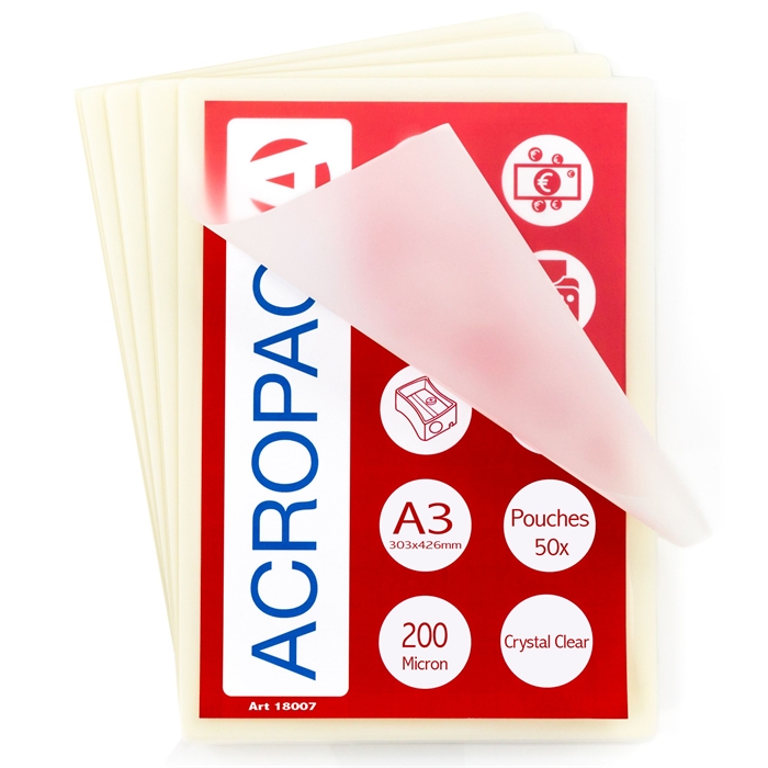 Image de ACROPAQ 50 pochettes de plastification A3 200 Microns