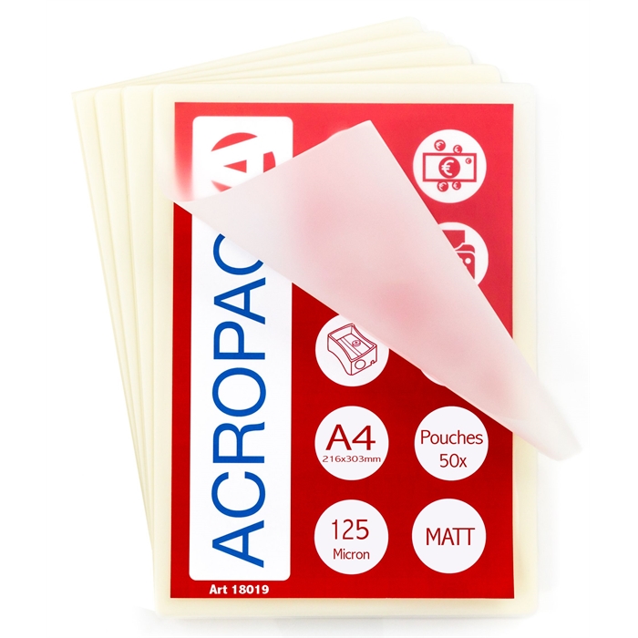Image de ACROPAQ 50 pochettes de plastification A4 125 Microns MATES
