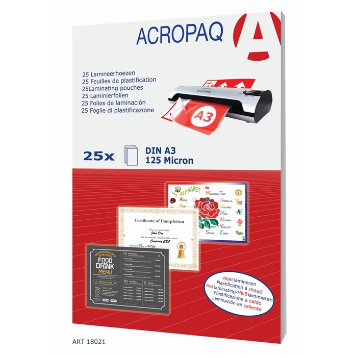 Image de ACROPAQ 25 pochettes de plastification A3 125 Microns