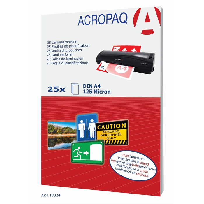Image de ACROPAQ 25 pochettes de plastification A4 125 Microns