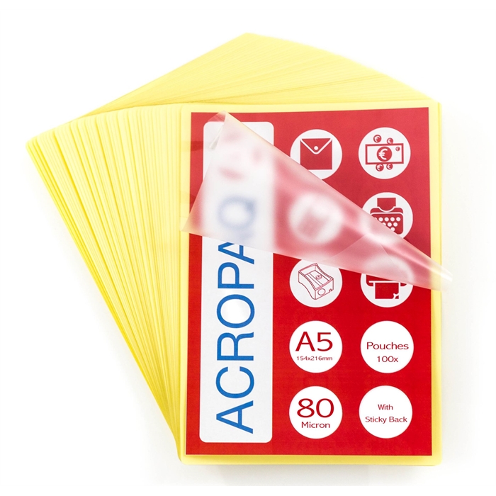 Image de ACROPAQ 100 pochettes de plastification A5 80 Microns ADHÉSIVES