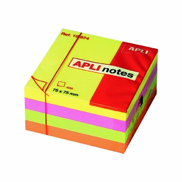 Image de APLI AR10974 - Bloc-notes, 400 feuilles, Couleurs assorties, Couleurs fluorescentes, autocollantes, 75x75 mm