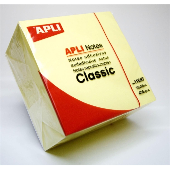 Afbeelding van APLI 11597 - Notitieblok, 400 vellen, zelfklevend, Geel, 75x75 mm