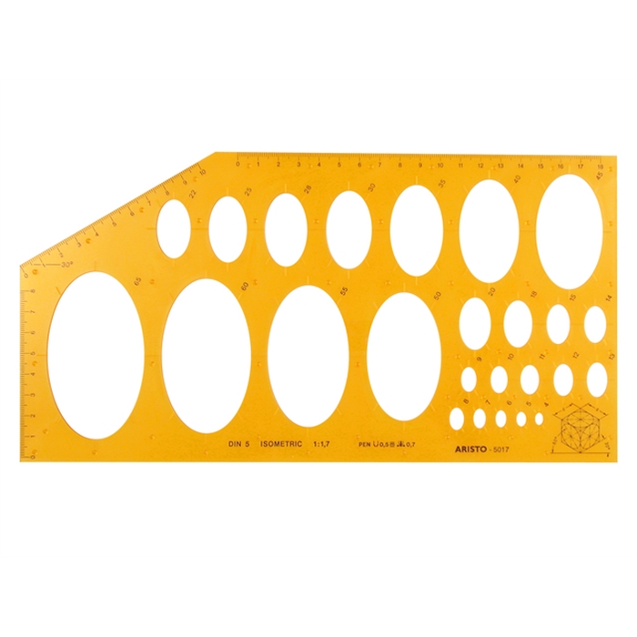 Afbeelding van ARISTO AR-5017 - Ellipssjabloon Isometric, 295x150x1,2 mm, Oranje/transparant