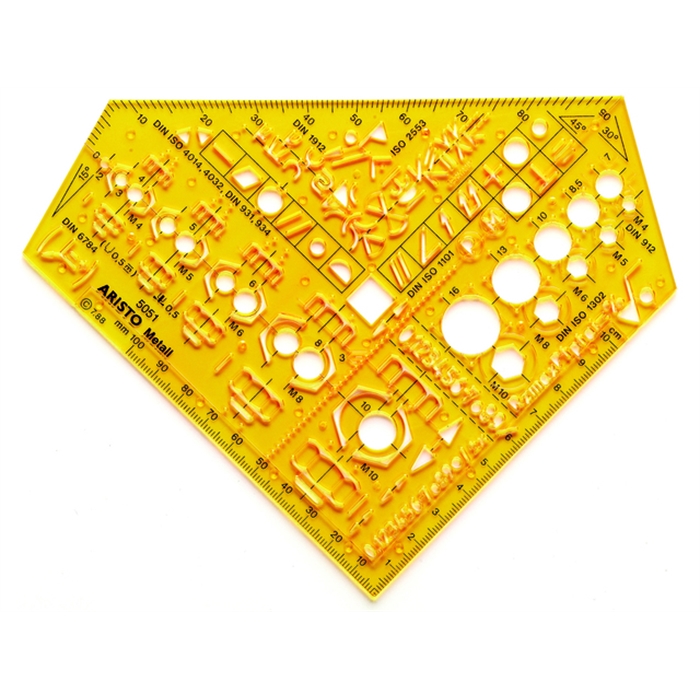 Afbeelding van ARISTO AR-5051 - Müller hoeksjabloon voor school metaal, inktnoppen, 155x155x1,3 mm, Oranje/transparant