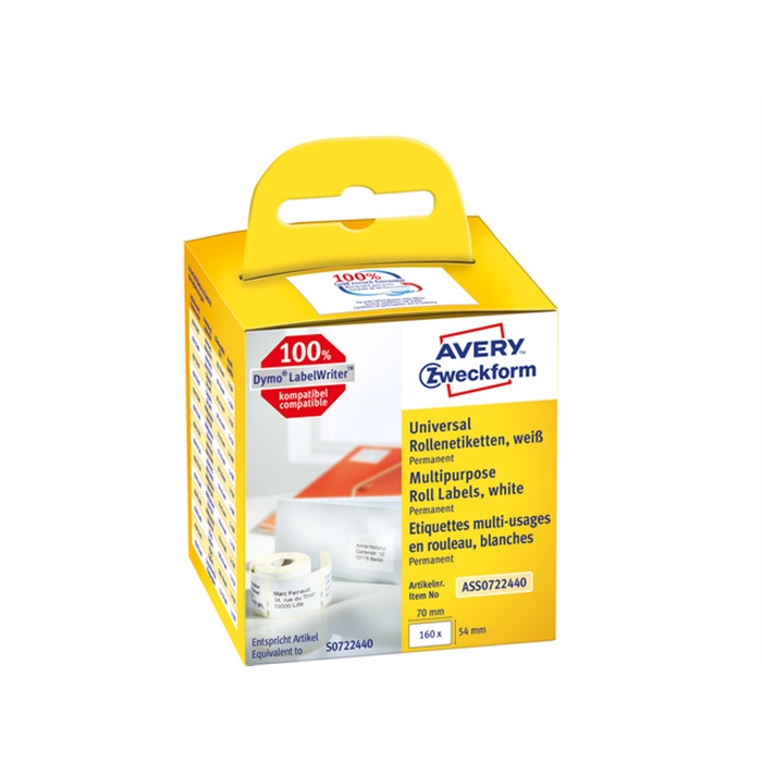 Picture of AVERY AV-ASS0722440 - Label Universal 70x54 mm, White permanent, 1x160 labels