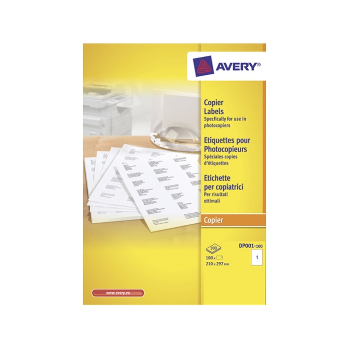 Afbeelding van AVERY AV-DP001-100 - Kopieeretiket monochroom A4, 100 vellen, 1 etiket per vel, Wit