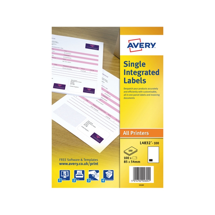 Image de AVERY AV-L4832-100 - Étiquettes pour envelopes / forme 85x54 mm, 1 par feuille, 100 feuilles