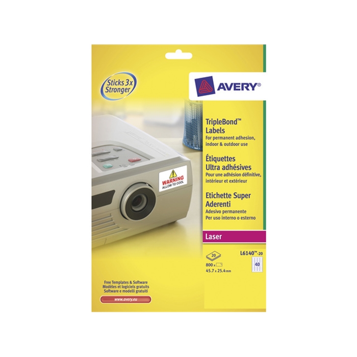 Afbeelding van AVERY AV-L6140-20 - Laseretiket 45,7x25,4 mm, Wit, 20 vellen, 48 etiketten per vel