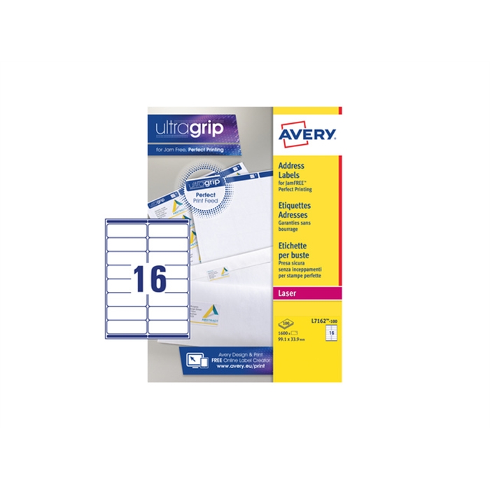 Image de AVERY AV-L7162-100 - Étiquette d'adresse facile à enlever 63,5x46,6 mm, Blanc, 100 feuilles, 18 étiquettes par feuille