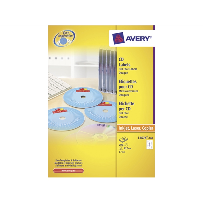 Afbeelding van AVERY AV-L7676-100 - CD etiket 117 mm, fullsize Wit, 100 vellen, 2 etiketten per vel