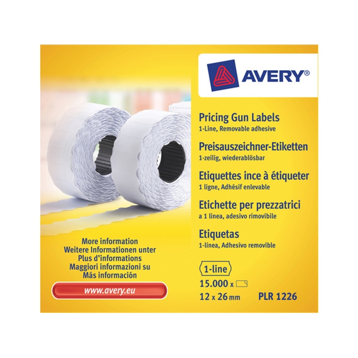 Image de AVERY PLR1226 - Étiquettes pour étiqueteuse, non-permanent, 26x12 mm, Blanc, 10 rouleaux, autoadhésif