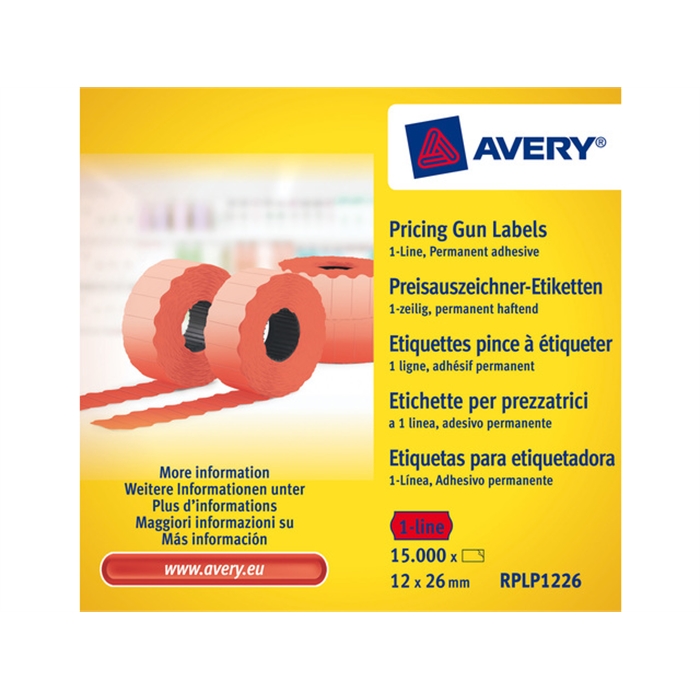 Image de AVERY AV-RPLP1226 - Étiquettes pour étiqueteuse permanent 26x12 mm, Rouge, 10 rouleaux