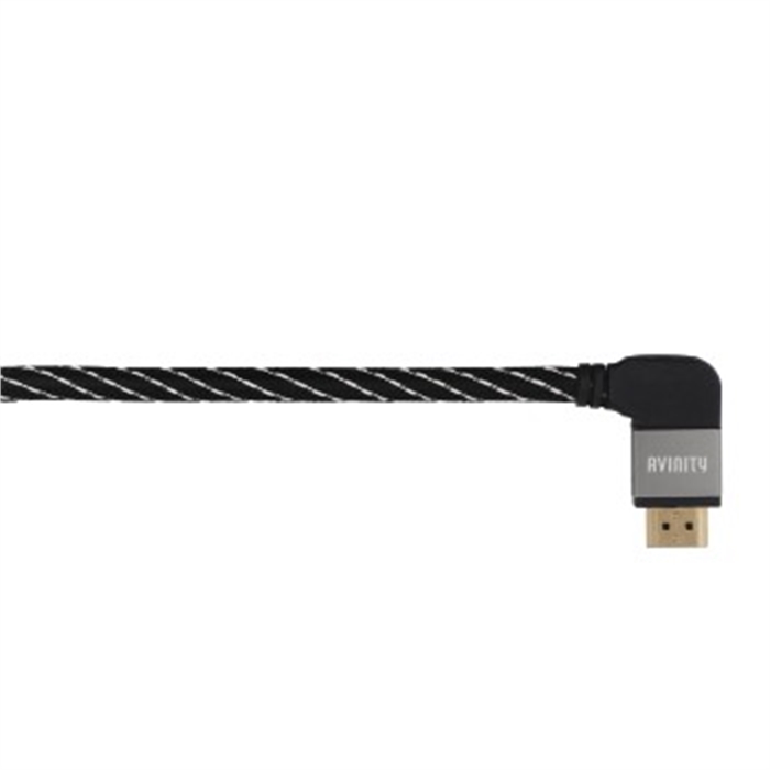 Image de AVINITY 127033 - Câble haute vitesse HDMI™, fiche-fiche, 90°, tissu, doré, Ethernet, 0,75 m, Noir/blanc