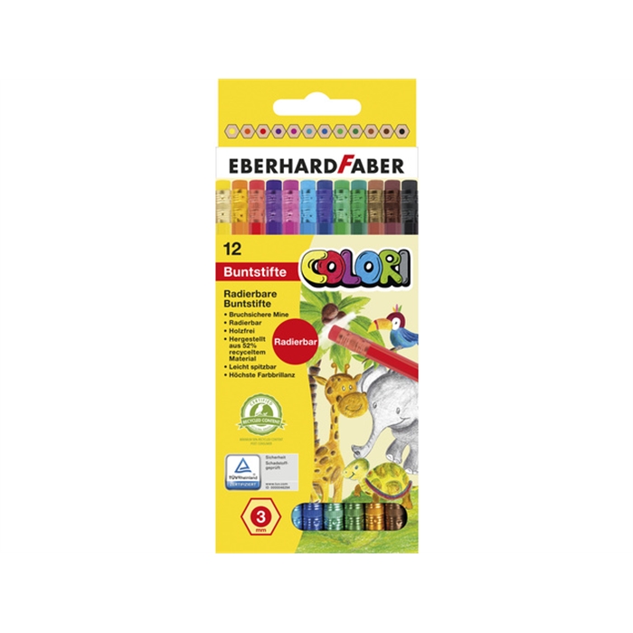 Image de Crayons de couleur Eberhard Faber avec gomme étui de 12 pcs.