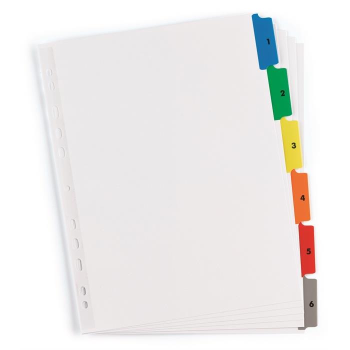 Afbeelding van ELBA witte kartonnen tabbladen met gekleurde tabs A4 XL 6 tabs 1-6 11 gaats wit