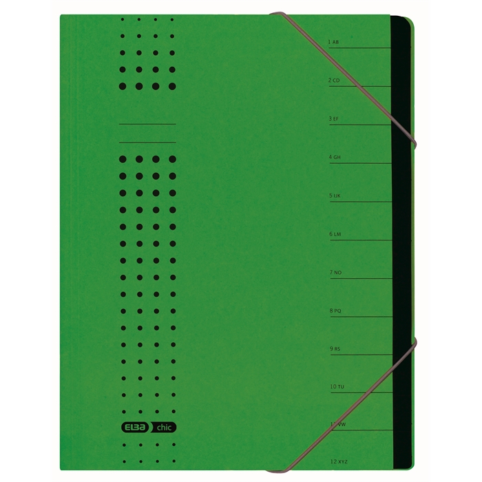 Afbeelding van ELBA Chic sorteermap A4 12 tabs onbedrukt karton groen
