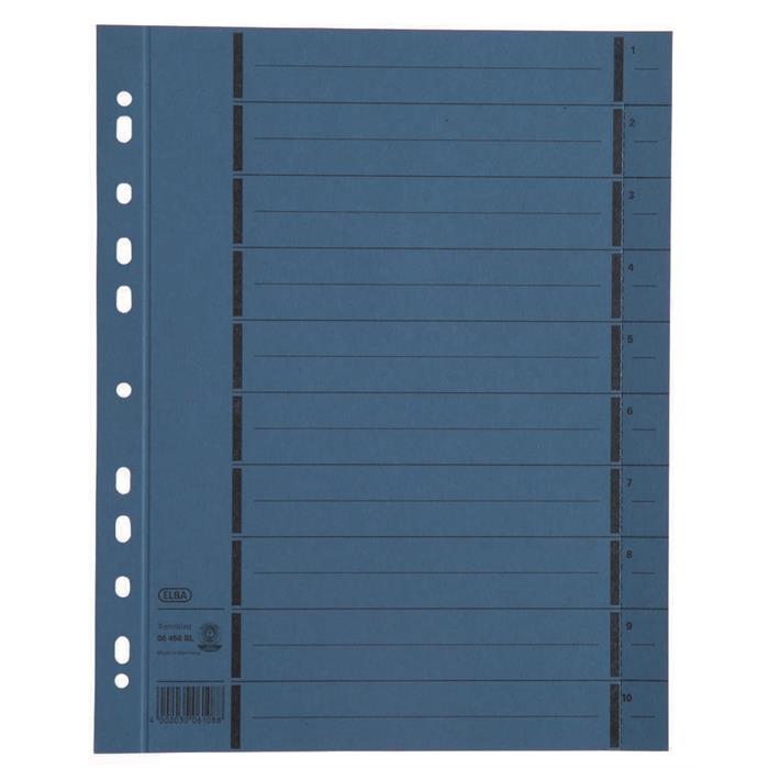Image de ELBA intercalaires couleurs carton A4 XL 10 onglets 1-10 11 trous bleu