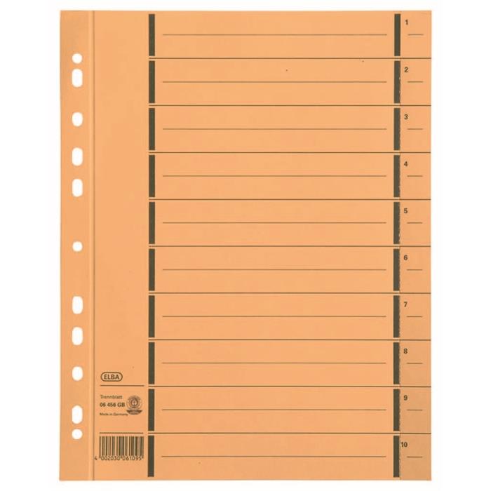 Afbeelding van ELBA gekleurde kartonnen tabbladen A4+ 10 tabs 1-10 11 gaats geel