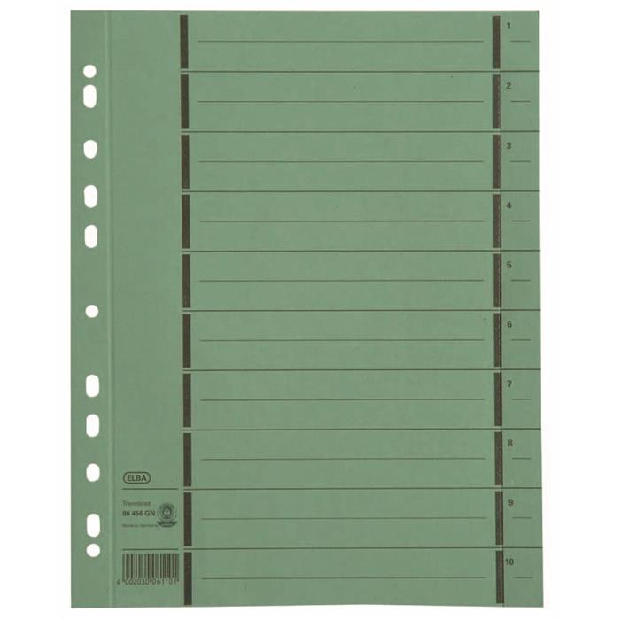 Image de ELBA intercalaires couleurs carton A4 XL 10 onglets 1-10 11 trous groen