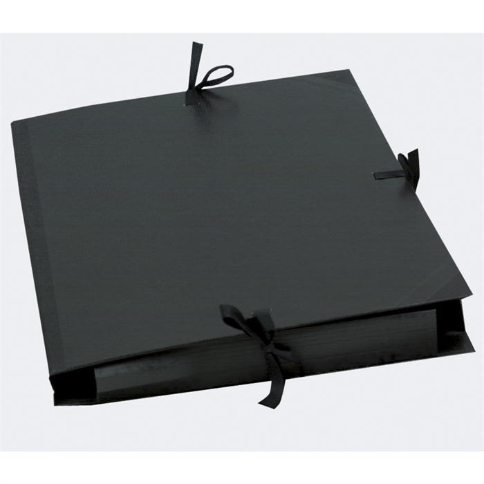 Image de Carton à dessin kraft noir vernis avec rubans 52x72 cm - Pour format raisin-Noir