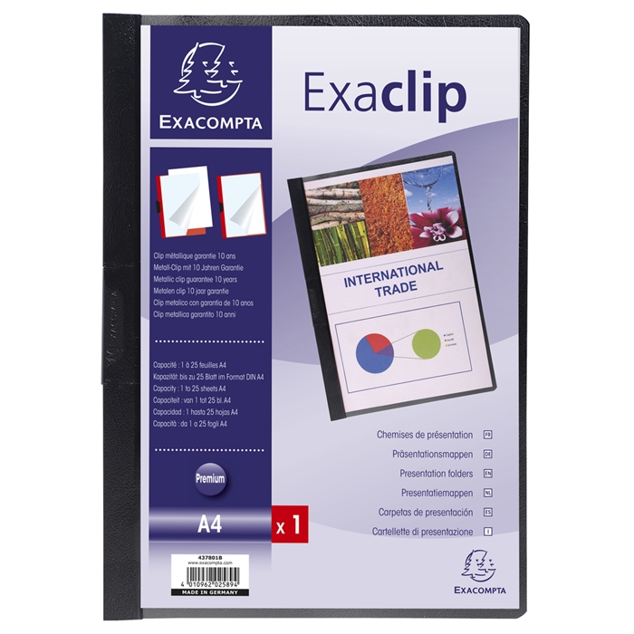 Image de EXACOMPTA 437801B - Présentoir de chemises de présentation PVC Exaclip, capacité 30 feuilles, pour DIN A4, Noir