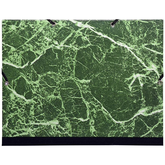 Afbeelding van Tekenmap met elastieken in gemarmerd gelakt papier 26x33cm - voor formaat A4 en 24x32cm-Groen