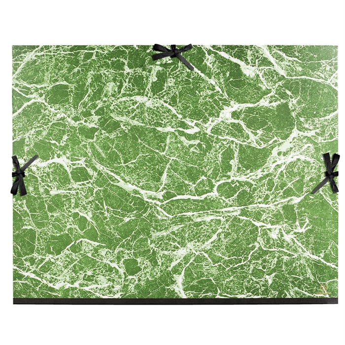 Afbeelding van Tekenmap met linten in gemarmerd gelakt papier 61x76cm - voor formaat B2-Groen