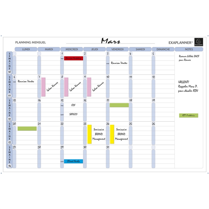 Image de Planning magnétique mensuel - textes en français Blanc