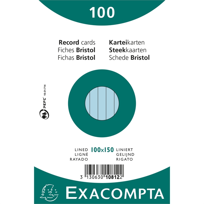 Image de EXACOMPTA 10812X - Paquet 100 fiches sous film - bristol ligné non perforé 100x150 mm, Rose