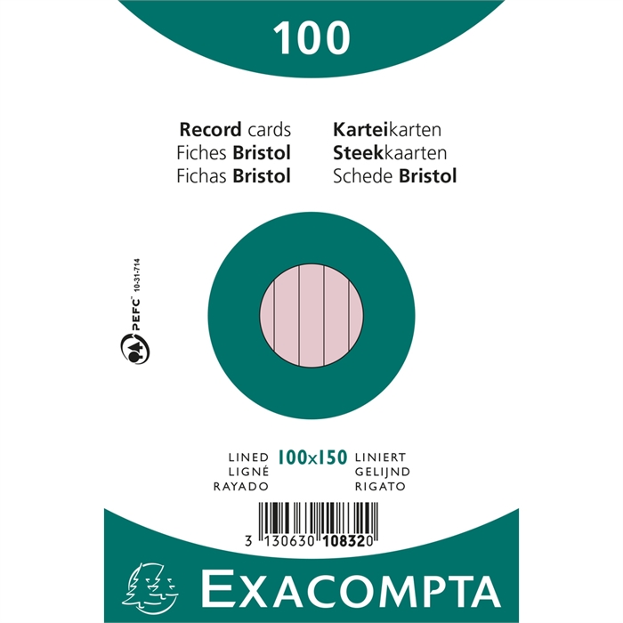 Afbeelding van EXACOMPTA 10832X - Pak 100 steekkaarten in folie - bristol gelijnd 100x150mm, Roze