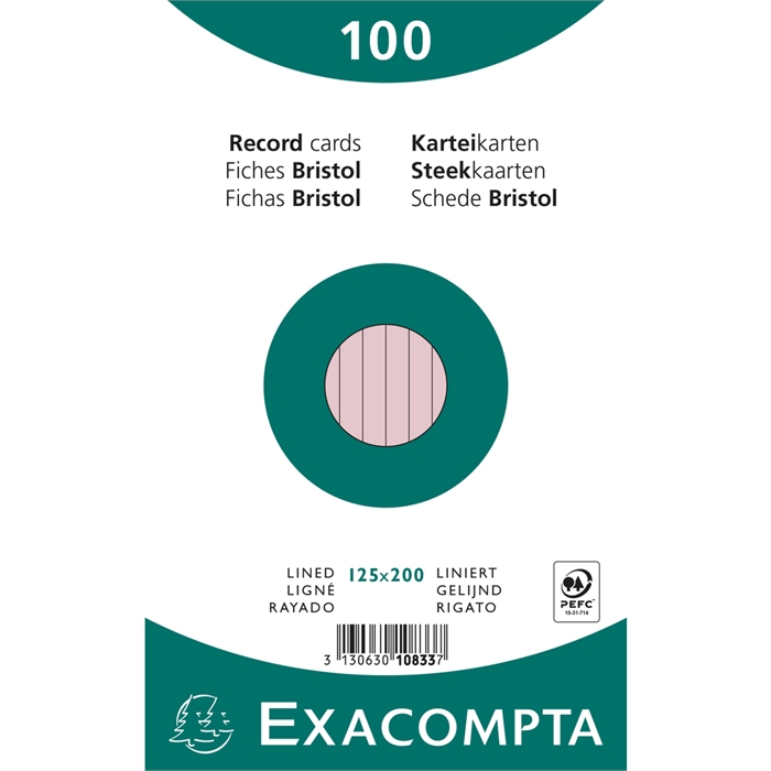 Image de EXACOMPTA 10833X - Paquet 100 fiches sous film - bristol ligné non perforé 125x200 mm