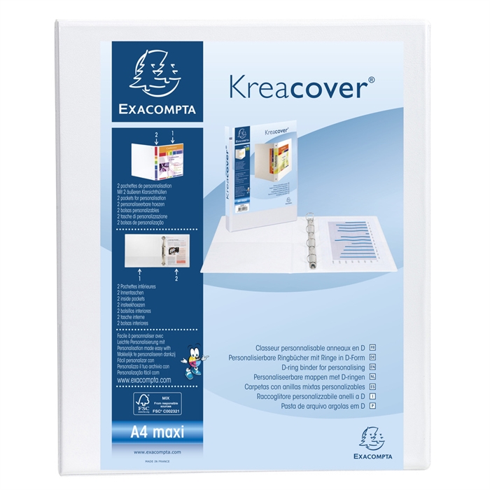 Image de EXACOMPTA 51921E - Classeur personnalisable rigide 2 poches KreaCover® - 2 anneaux en D 20 mm - A4 maxi