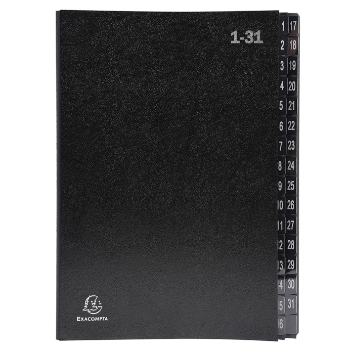 Image de EXACOMPTA 57032E - Trieur rigide economique/Ordonator avec 32 compartiments en en carton recyclé, compartiments numériques 1-31, 25x33 cm, pour DIN A4, Noir 