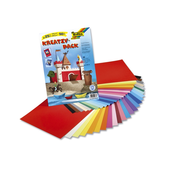Afbeelding van knutselpapier Folia kreapakket a 50 vel 25 assorti kleuren