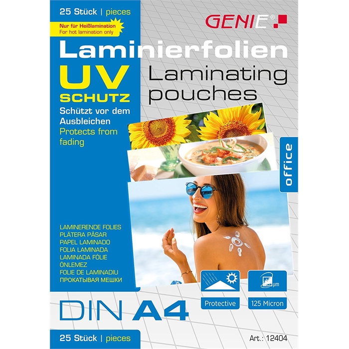 Image de GENIE UV Safe 25 pochettes de plastification A4 125 Microns Transparent Brilliantes