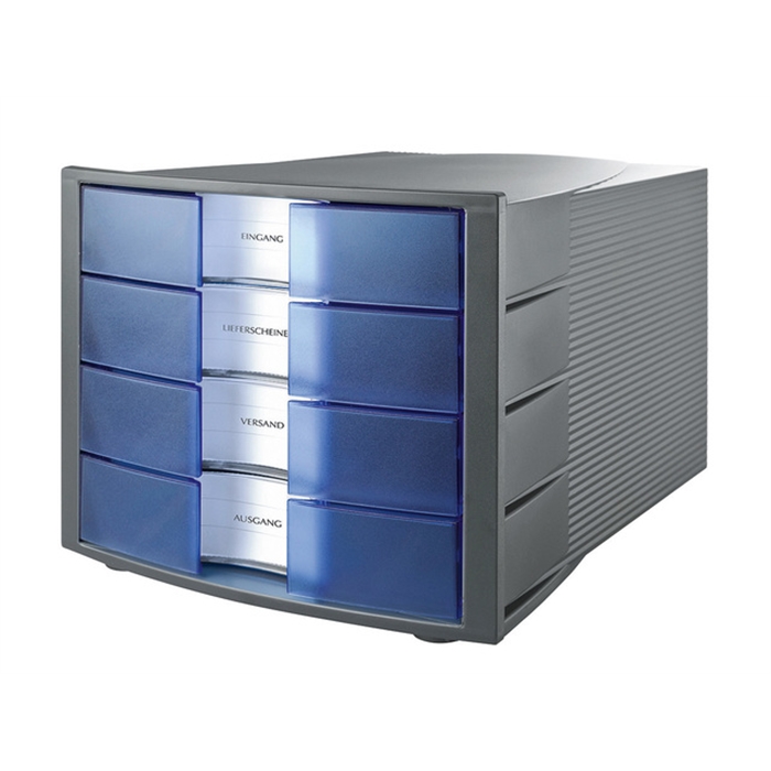 Image de Module tiroirs HAN Impuls 4 tiroirs fermes gris foncé /     transparent bleu