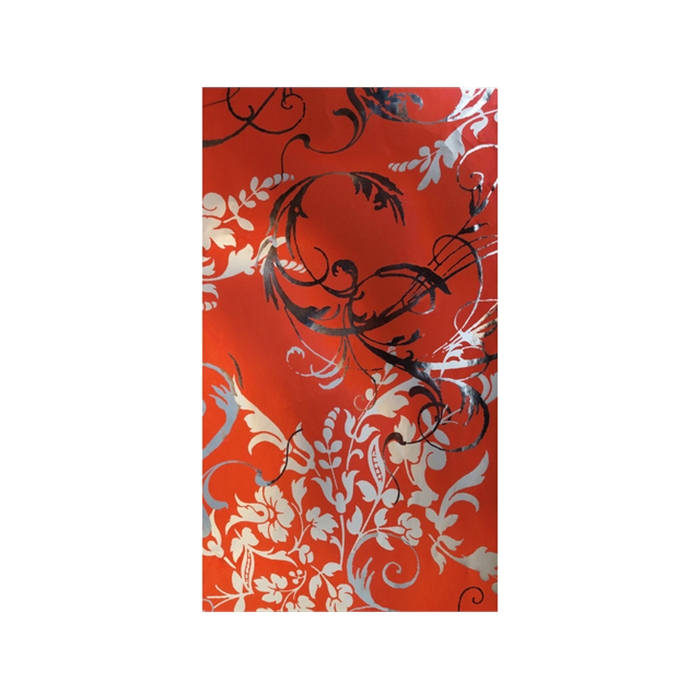 Afbeelding van kadopapier metallic rood      met zilvere bloem print                                     30cmx100m