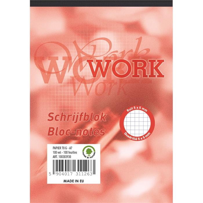Image de WORK A7 couverture carton agrafé bloc-notes quadrillé 5mm 200 pages