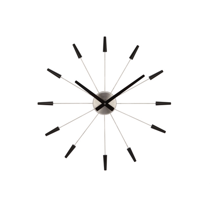 Image de Horloge murale NeXtime dia. 58, inox, plastique, noir,      'Plug Inn'