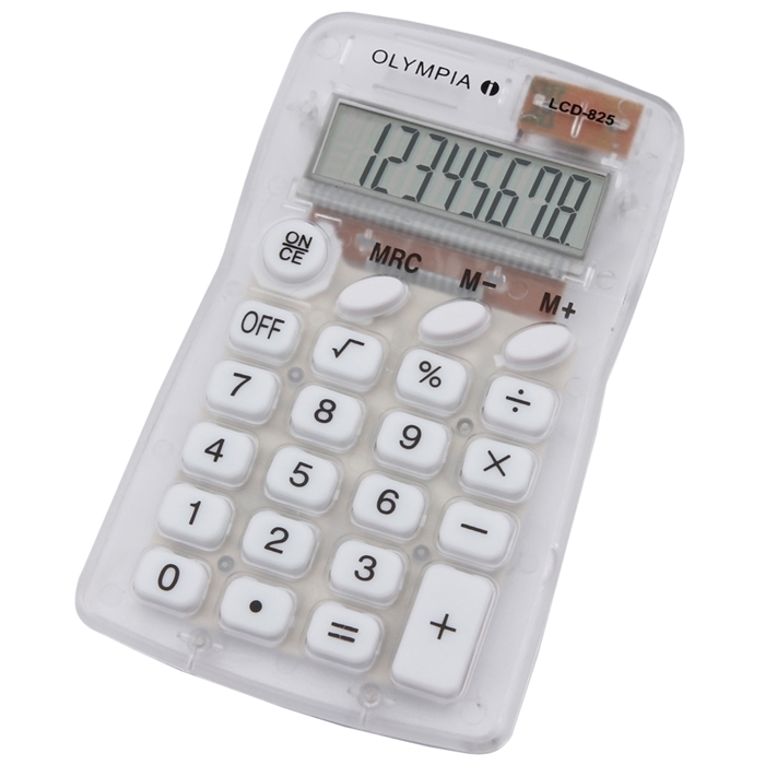 Image de OLYMPIA LCD825W - Calculatrice de poche Écran 8 chiffres Blanc transparant