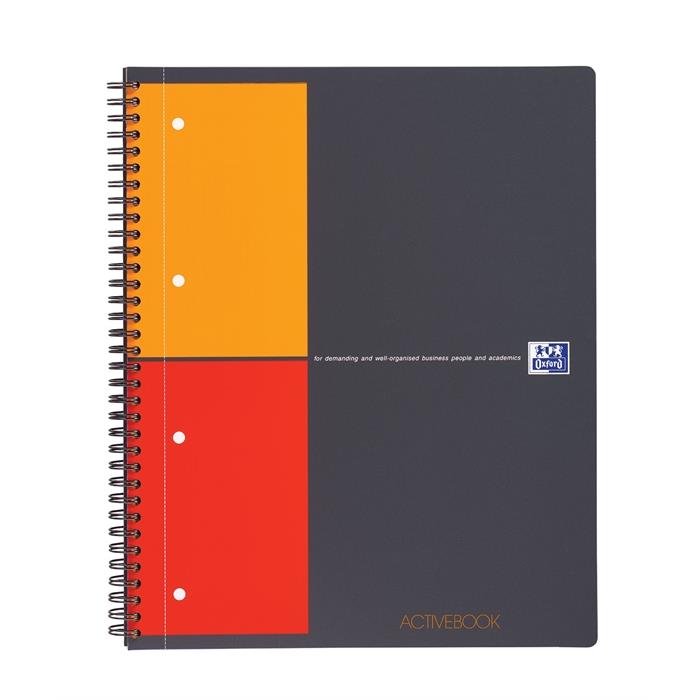 Afbeelding van OXFORD International activebook A4+ geruit 5mm 4 gaats 80 vel 80g soepele kunststof kaft grijs