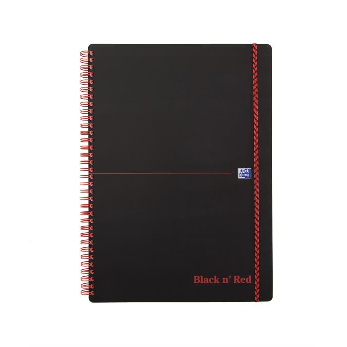 Image de OXFORD Black n' red cahier spiralé avec couverture plastique et élastique A4 140p 90g ligné