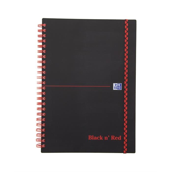 Image de OXFORD Black n' red cahier spiralé avec couverture plastique et élastique A5 140p 90g ligné