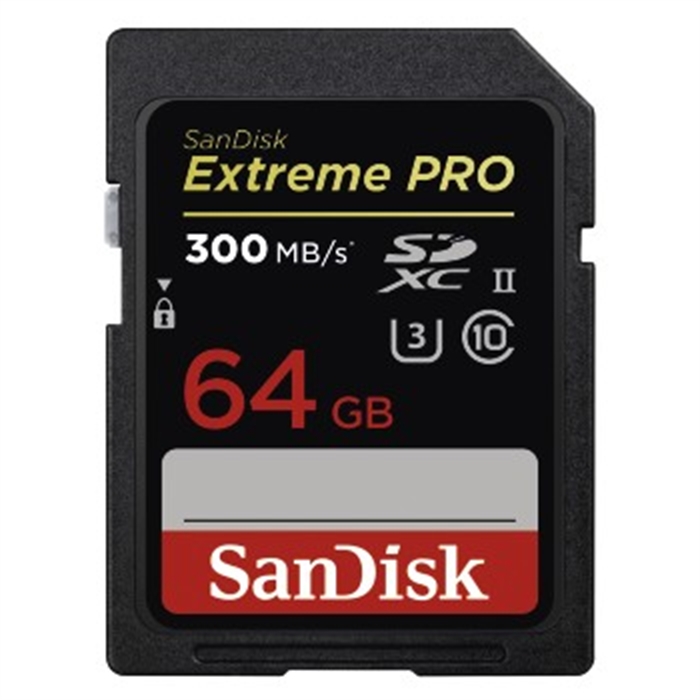 Image de SANDISK 173374 - Carte mémoire SDXC Extreme Pro, 64GB, Cl.U3, UHS-II, 300/260MB/s