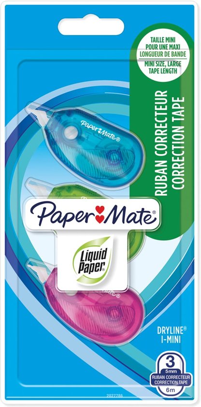 Afbeelding van Paper Mate correctieroller Dryline I-Mini, blister van 3 stuks