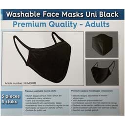 Image de ACROPAQ M002B 5 Masques de protection en tissu lavable adulte noir 