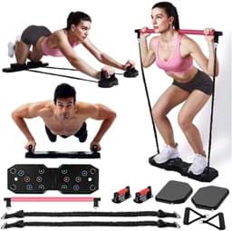 Image de ACROPAQ Home Gym '14-in-1 set' avec planche de musculation, barre de Pilates, rouleau pour abdos - Idéal pour la musculation